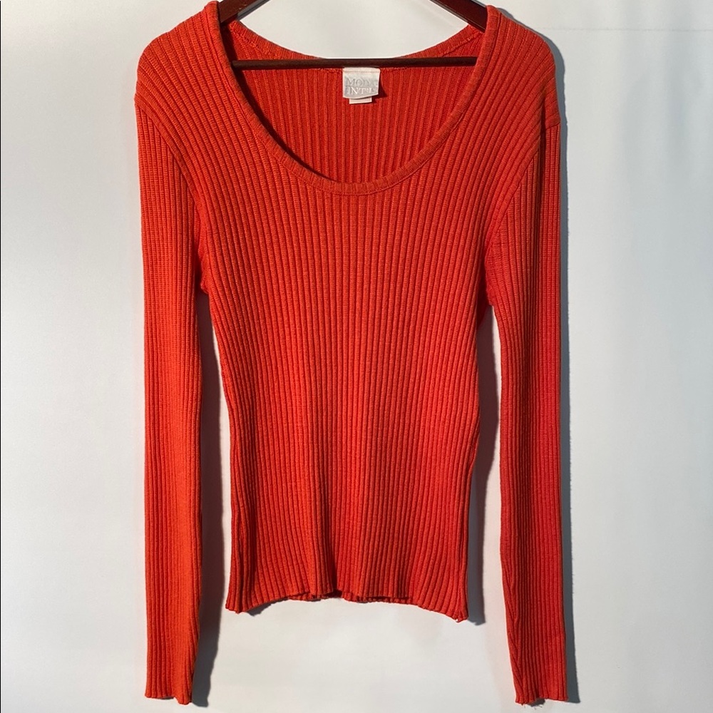 Moda International Orange Scoop Neck Sweater Ribbed Knit